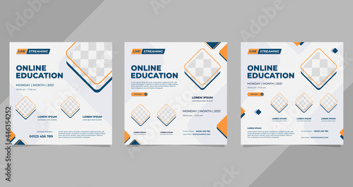 Set of minimal social media post templates for Online Education with geometric background and lots of square frames