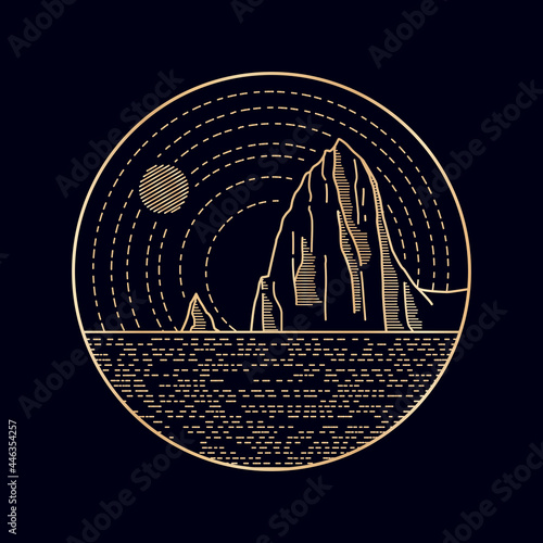 Vector illustration of Capitol Reef National Park in mono line style for emblems, patches, t-shirts, etc.