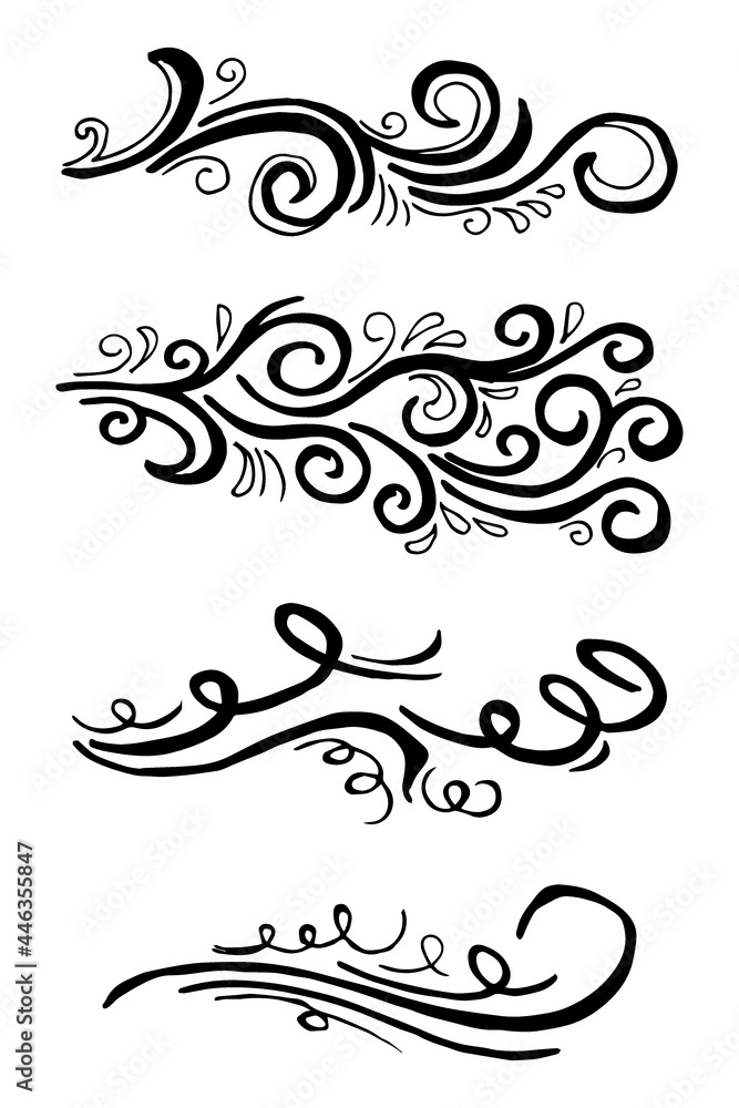 hand drawn wind doodle set, vector illustration. hand drawn wind doodle set, vector illustration.