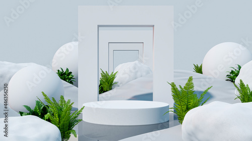 Podium mockup display on desert with for product presentation.