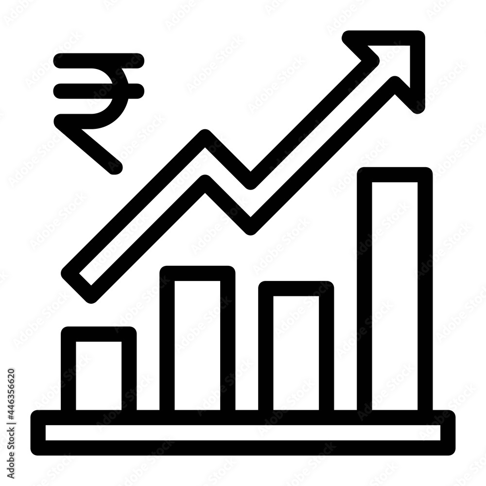 Indian Rupee Statistic Increasing Up Icon Indian Rupee Statistic Increasing Up Icon