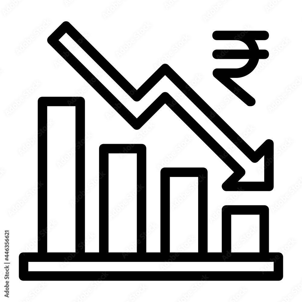 Indian Rupee Statistic Declining Down Icon Indian Rupee Statistic Declining Down Icon