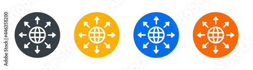 Globe with arrow icon symbol of globalization, global connection, networking icon sign. International concept