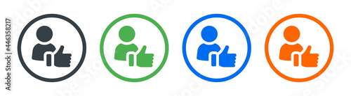 User with thumb up icon symbol of satisfaction. Vector illustration