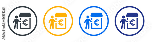 Euro bank, market, shop vector icon. Commerce concept.