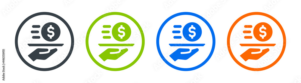 Service vector icon. Hand holding tray with dollar currency symbol Service vector icon. Hand holding tray with dollar currency symbol