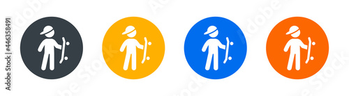 Boy holding skateboard icon set. Sport concept