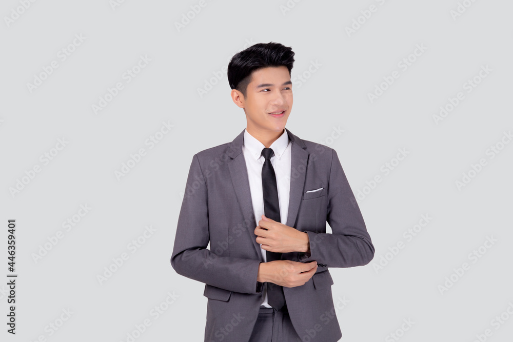 Portrait young asian businessman in suit smiling with confident and friendly isolated on white background, business man smart with success, manager or executive with handsome and leadership. Portrait young asian businessman in suit smiling with confident and friendly isolated on white background, business man smart with success, manager or executive with handsome and leadership.