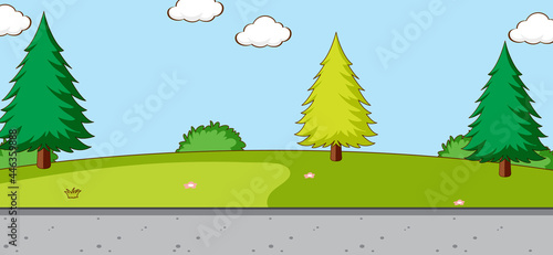 Empty park landscape scene with main street