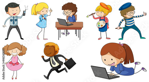 Set of different doodle kids cartoon character