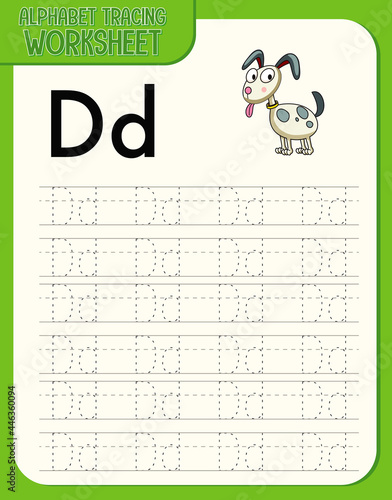Alphabet tracing worksheet with letter D and d