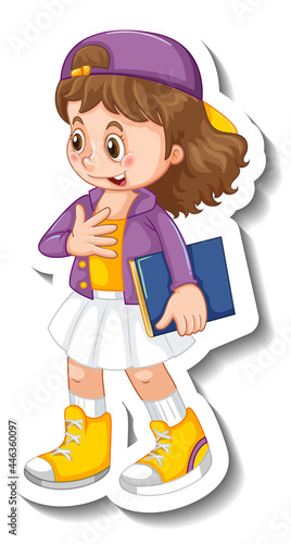 Sticker template with a student girl cartoon character isolated © GraphicsRF