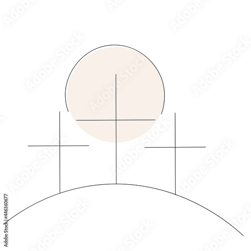 Golgotha hill with cross of Jesus Christ line drawing vector illustration