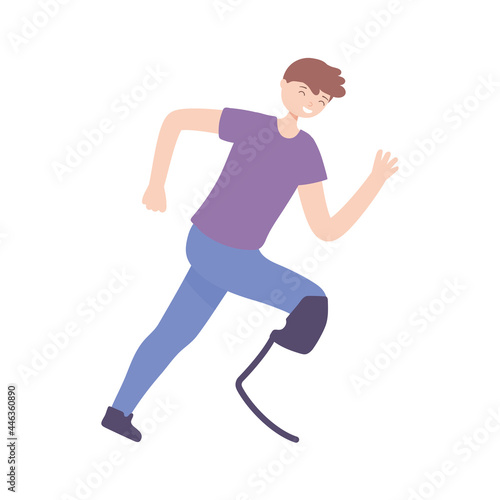 man running with prosthesis leg