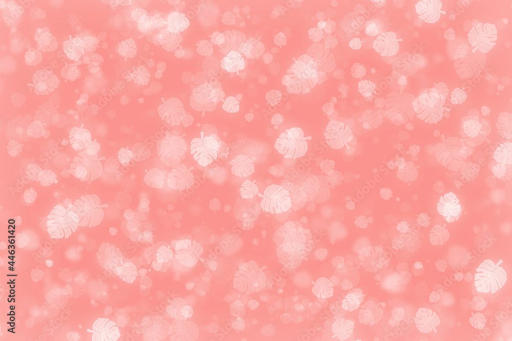 Abstract bokeh with rose pink  on leaf pattern background.