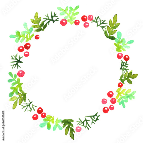 Christmas ornament wreath round banner watercolor for decoration on Christmas holiday event.