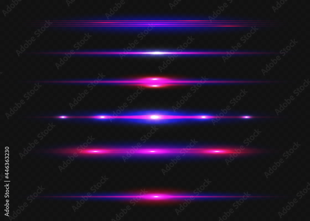Red horizontal lens flares pack. Laser beams, horizontal light rays.Beautiful light flares. Glowing streaks on dark background. Red horizontal lens flares pack. Laser beams, horizontal light rays.Beautiful light flares. Glowing streaks on dark background.