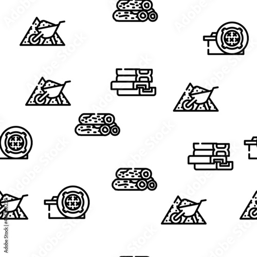 Building Material Vector Seamless Pattern Thin Line Illustration
