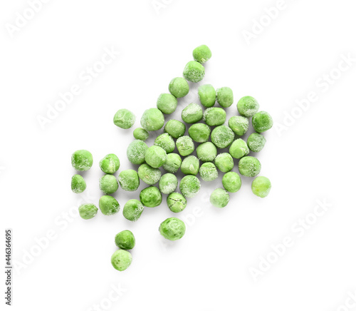 Frozen green peas on white background