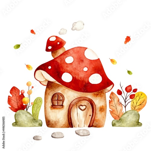 Watercolor mushroom house