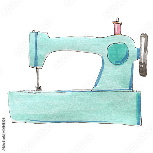 Watercolor illustration of a sewing machine mint color