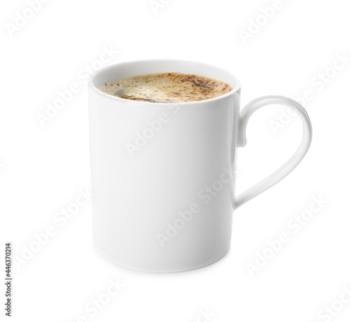 Aromatic coffee in cup isolated on white