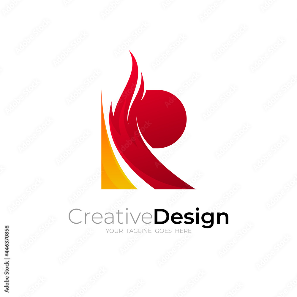 Letter R logo and fire design combination, Red logo Letter R logo and fire design combination, Red logo