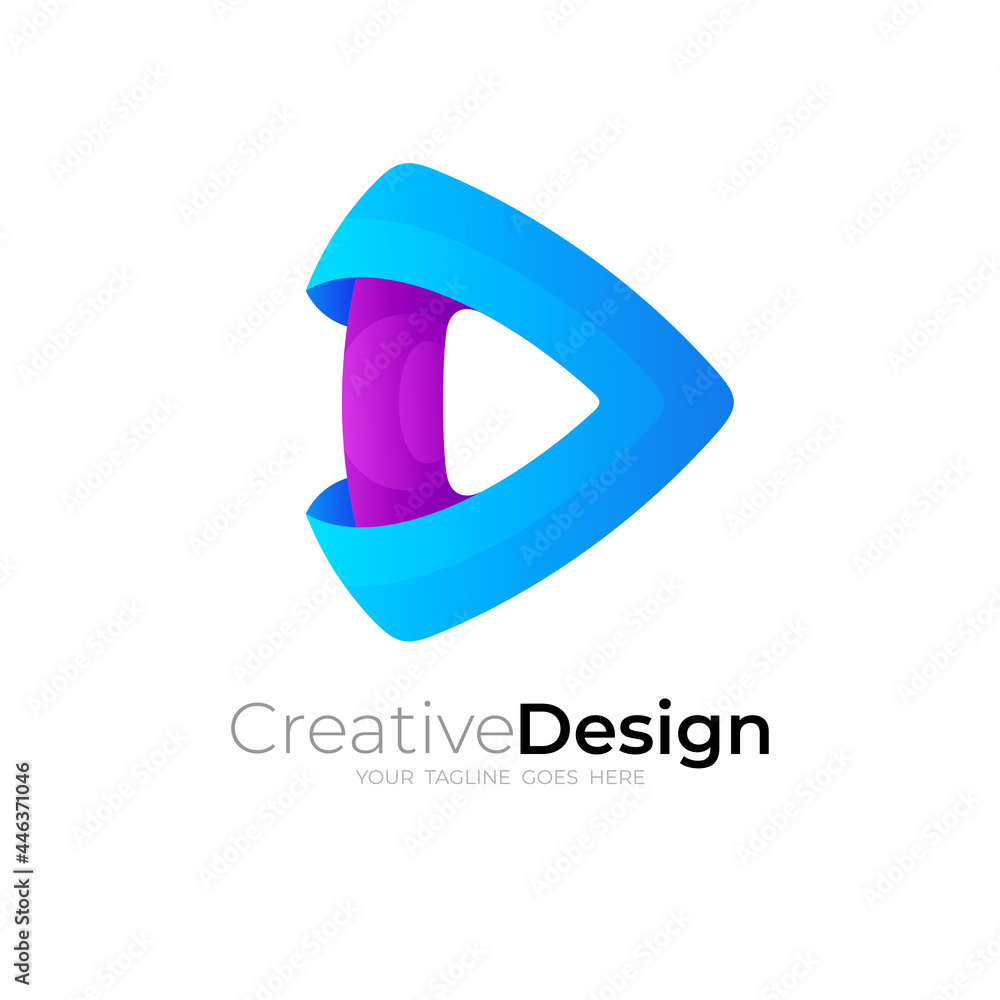 Obraz premium play logo and simple design illustration, 3d colorful icons