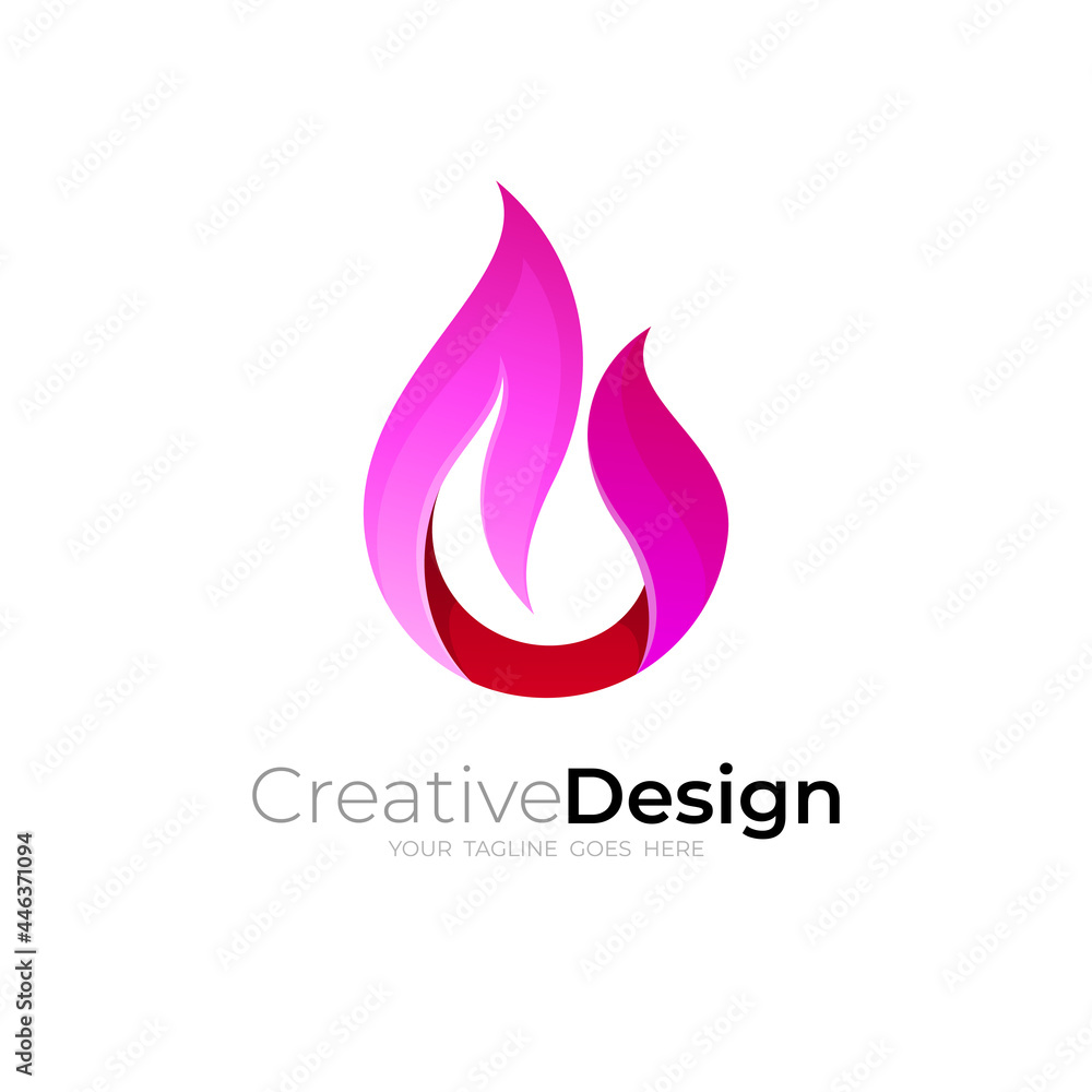 Fire design with simple logo template, 3d colorful