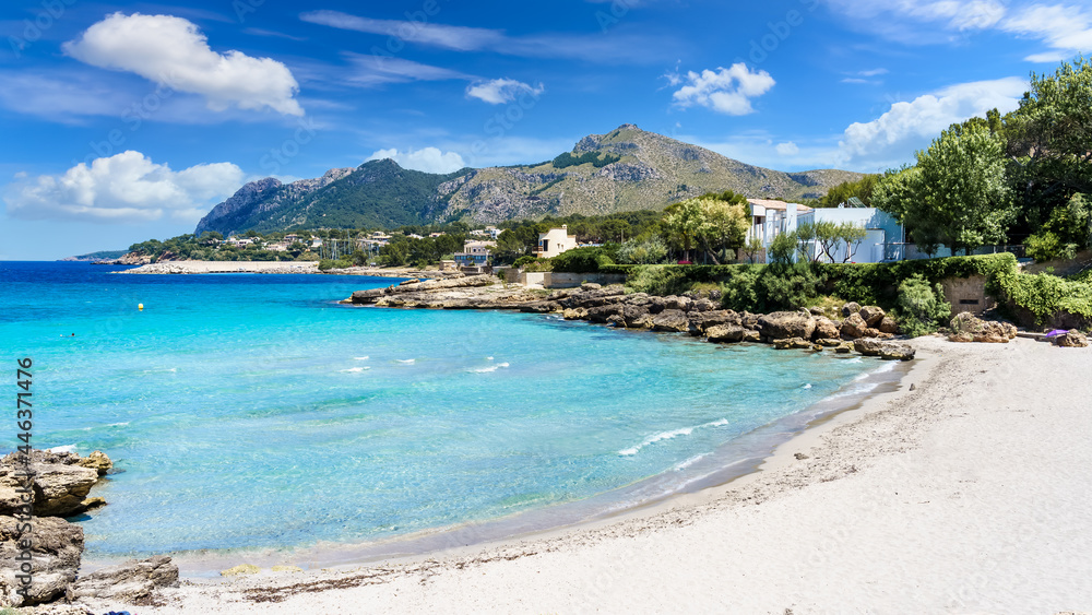 Landscape with Sant Pere beach of Alcudia, Mallorca island, Spain
