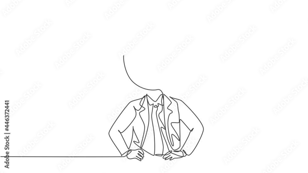 Self drawing animation of single one line draw young business man with analog clock head at the office. Business time discipline metaphor concept. Continuous line draw. Full length animated. Self drawing animation of single one line draw young business man with analog clock head at the office. Business time discipline metaphor concept. Continuous line draw. Full length animated.