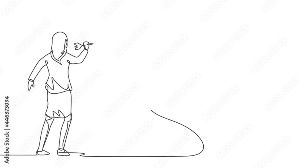 Animated self drawing of single continuous line draw young business woman hit the analog clock on wall with dart arrow. Business vision minimalism metaphor concept. Full length one line animation. Animated self drawing of single continuous line draw young business woman hit the analog clock on wall with dart arrow. Business vision minimalism metaphor concept. Full length one line animation.