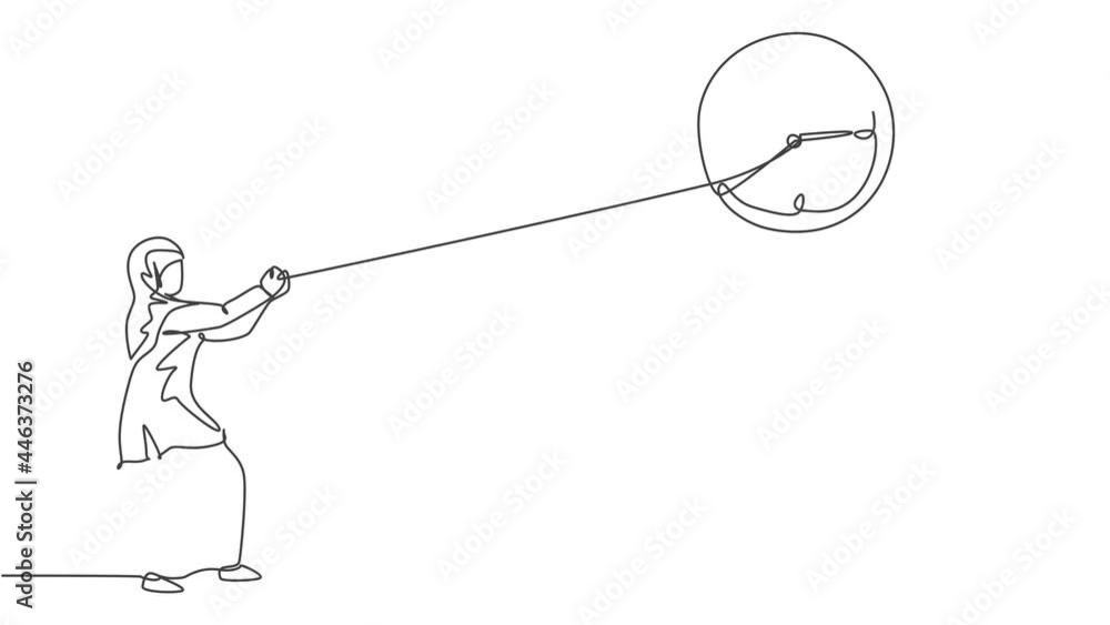 Animated self drawing of continuous one line draw young Arab female ...