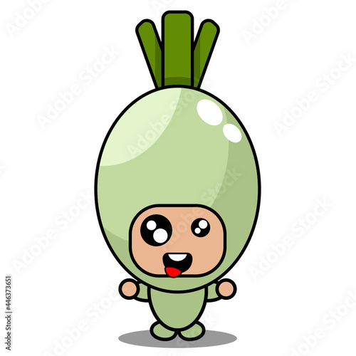 vector cartoon cute spring onion vegetable mascot character with crazy expression