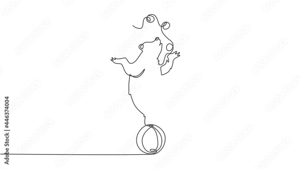 Self drawing animation of single one line draw a trained brown bear ...