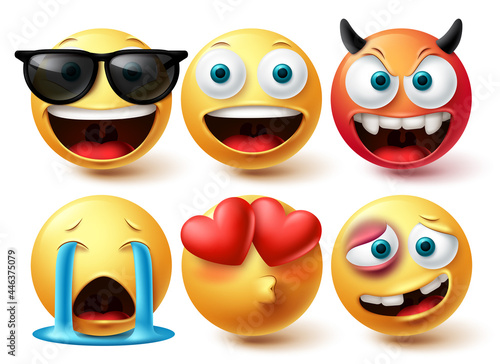 Smiley face vector set. Smileys emoji icon collection in isolated in white background for graphic design elements. Vector illustration
