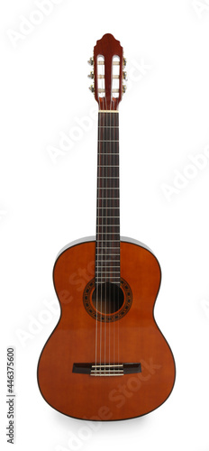 Acoustic guitar isolated on white. String musical instrument