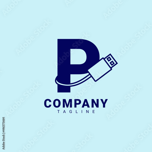 letter P usb clean and professional vector logo design