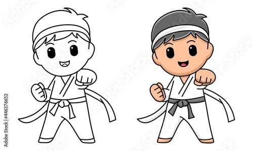 boy karate coloring page for kids