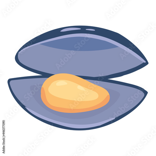 Mussel, natural healthy organic nutrition product, seafood. Vector doodle cartoon flat trendy illustration hand drawn isolated