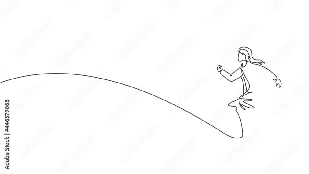 Animated self drawing of continuous one line draw young female worker running fast to chase business target. Success business manager minimalist concept. Full length single line animation. Animated self drawing of continuous one line draw young female worker running fast to chase business target. Success business manager minimalist concept. Full length single line animation.