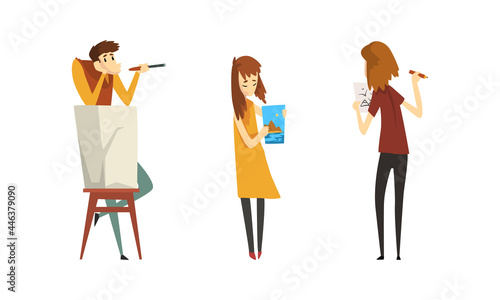 People of Creative Professions Set, Artists Characters Painting and Drawing Cartoon Vector Illustration
