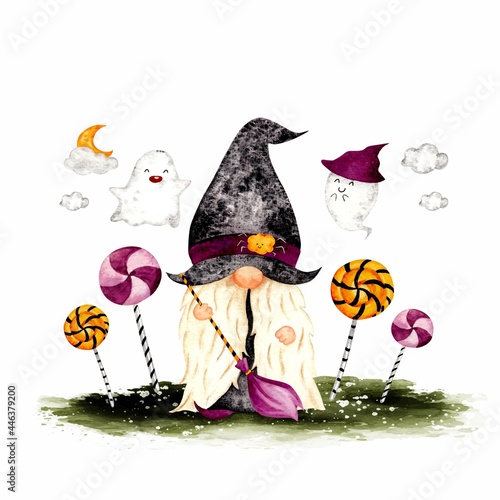 Watercolor hand drawn halloween gnome