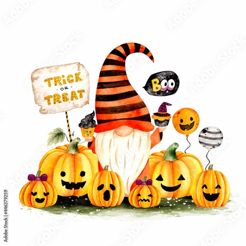 Watercolor hand drawn halloween gnome