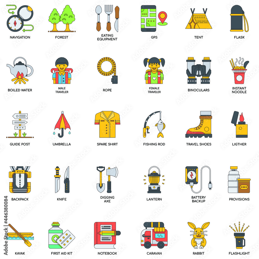 Backpacker camp colour Elements, Thin Line and Pixel Perfect Icons Backpacker camp colour Elements, Thin Line and Pixel Perfect Icons