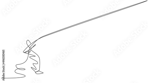 Animated self drawing of single continuous line draw young Arabian businessman pulling the rope down from the sky. Professional worker. Minimalism concept. Full length one line animation illustration. photo