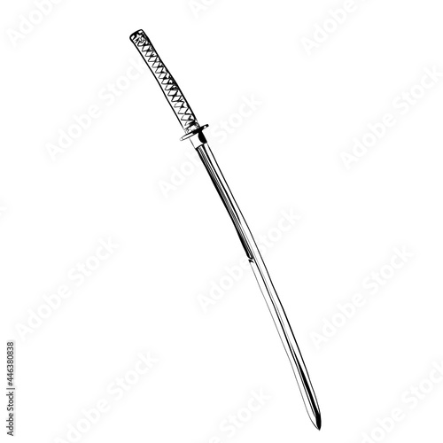 Katana vector drawing in black and white