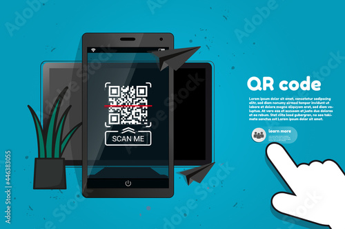 QR Code Mobile Scan Me Concept - Vector Illustration Isolated On Monochrome Background