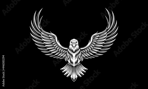 Black and white eagle with open wings vector