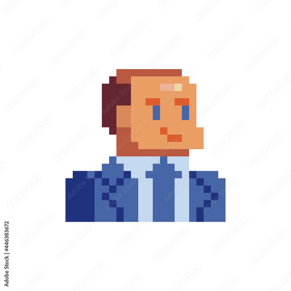 Business man in a tie pixel art character avatar profile prime minister or president isolated vector flat illustration. Design for stickers, logo and mobile app. Game assets 8-bit sprite. Business man in a tie pixel art character avatar profile prime minister or president isolated vector flat illustration. Design for stickers, logo and mobile app. Game assets 8-bit sprite.